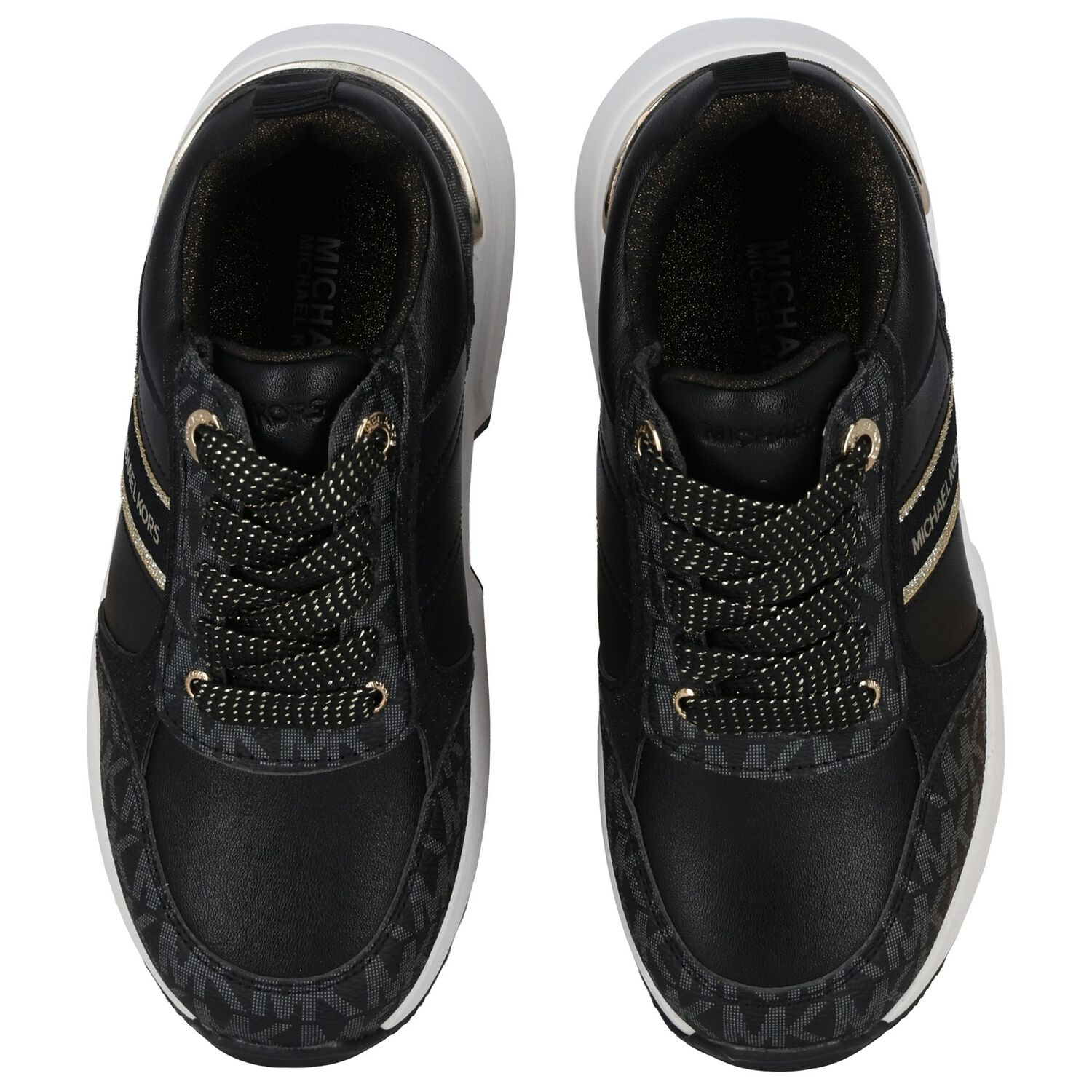 Girls Black & Gold Logo Trainers, 1, hi-res