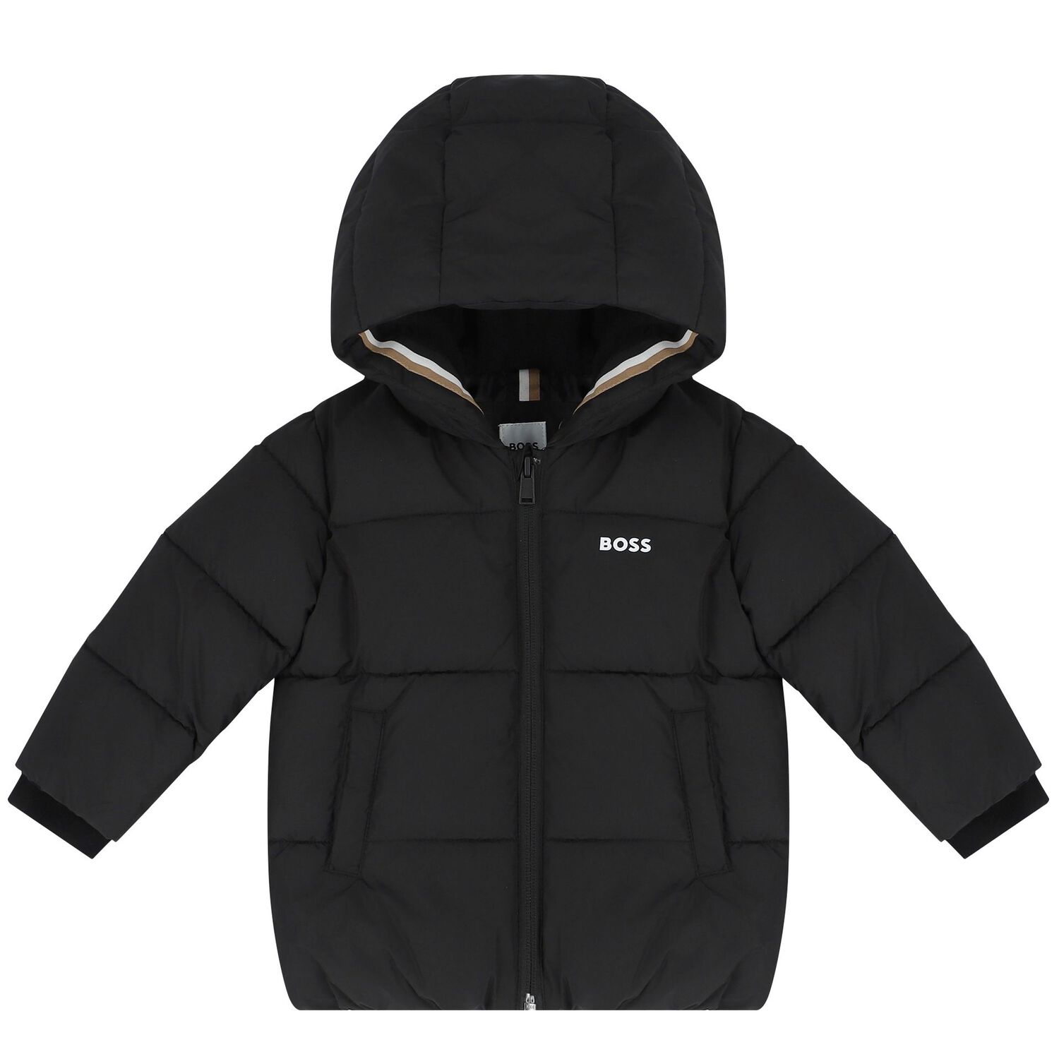 Younger Boys Black Logo Puffer Jacket, 1, hi-res