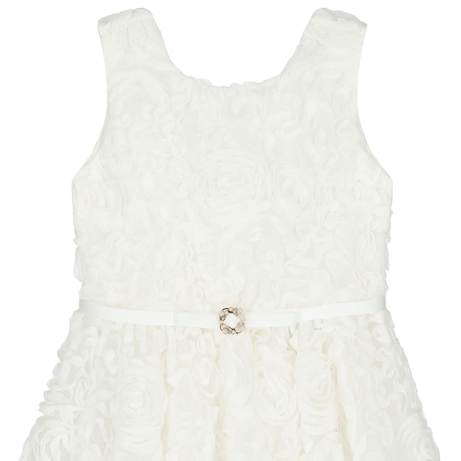 Girls White 3D Rosette Dress, 1, hi-res