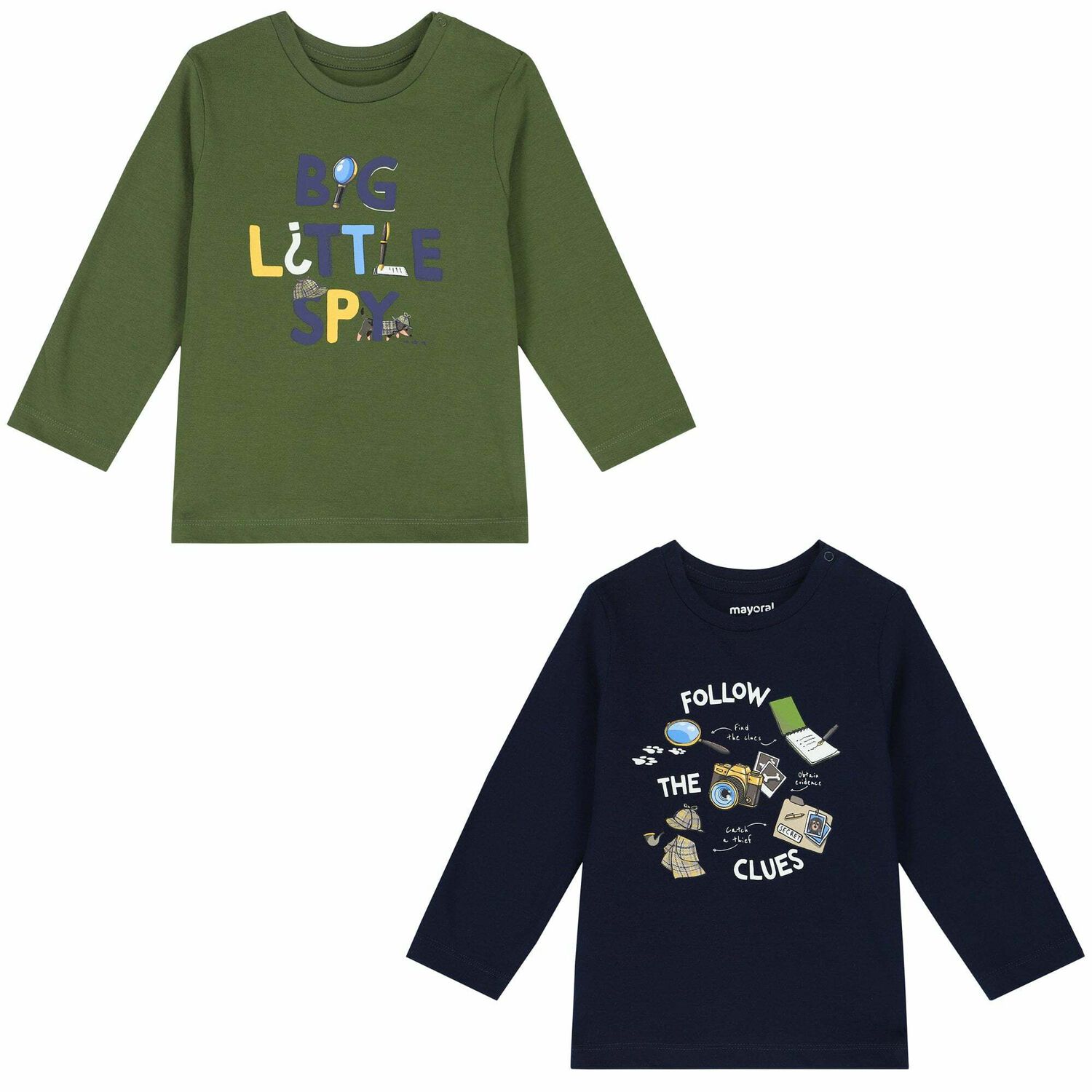 Younger Boys Navy & Green Long Sleeve Tops ( 2-Pack ), 1, hi-res