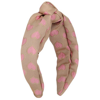 Girls Beige & Pink Hearts Jacquard Headband