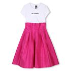 فستان بنات بالشعار باللون الوردي والأبيض , 1, hi-res