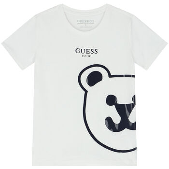 Boys White Teddy Bear Logo T-Shirt