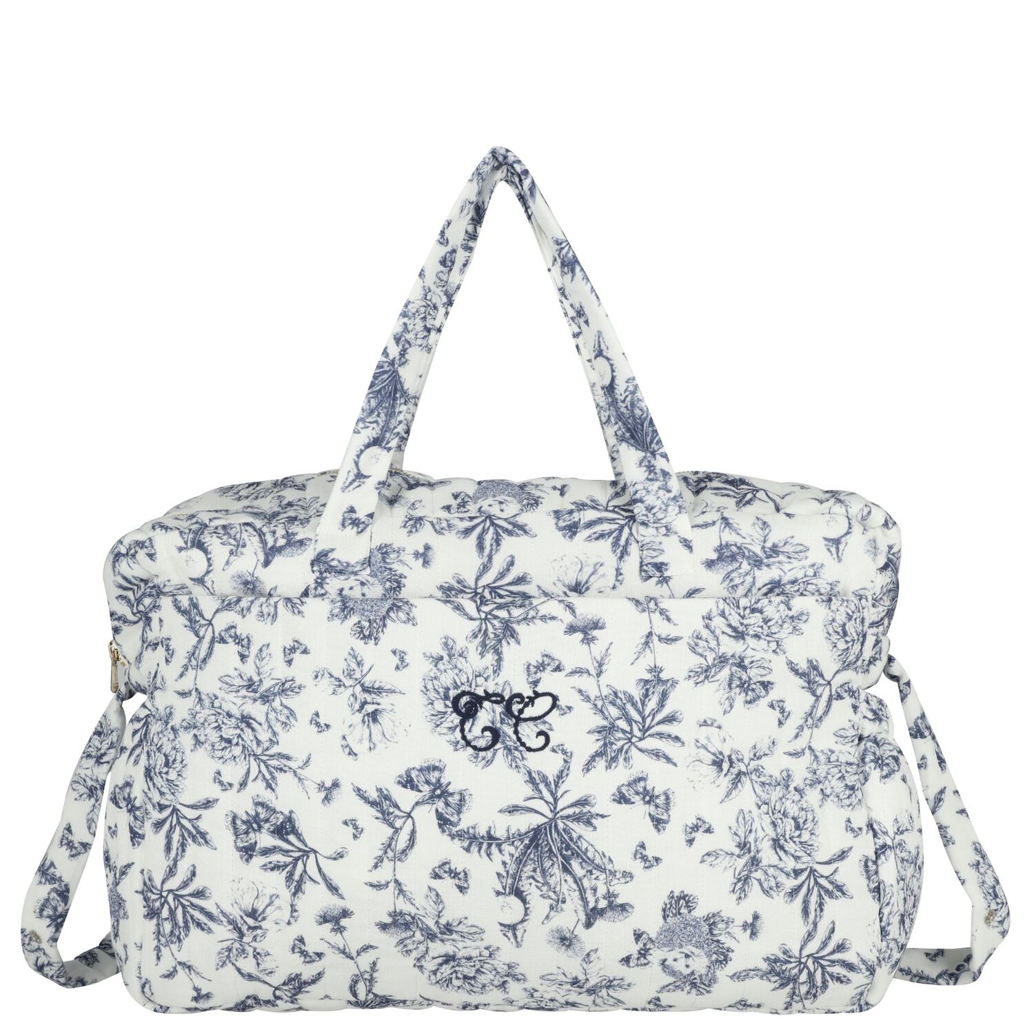 Ivory & Navy Blue Toile De Jouy Baby Changing Bag, 1, hi-res