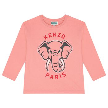 Girls Pink Elephant Logo Long Sleeve Top