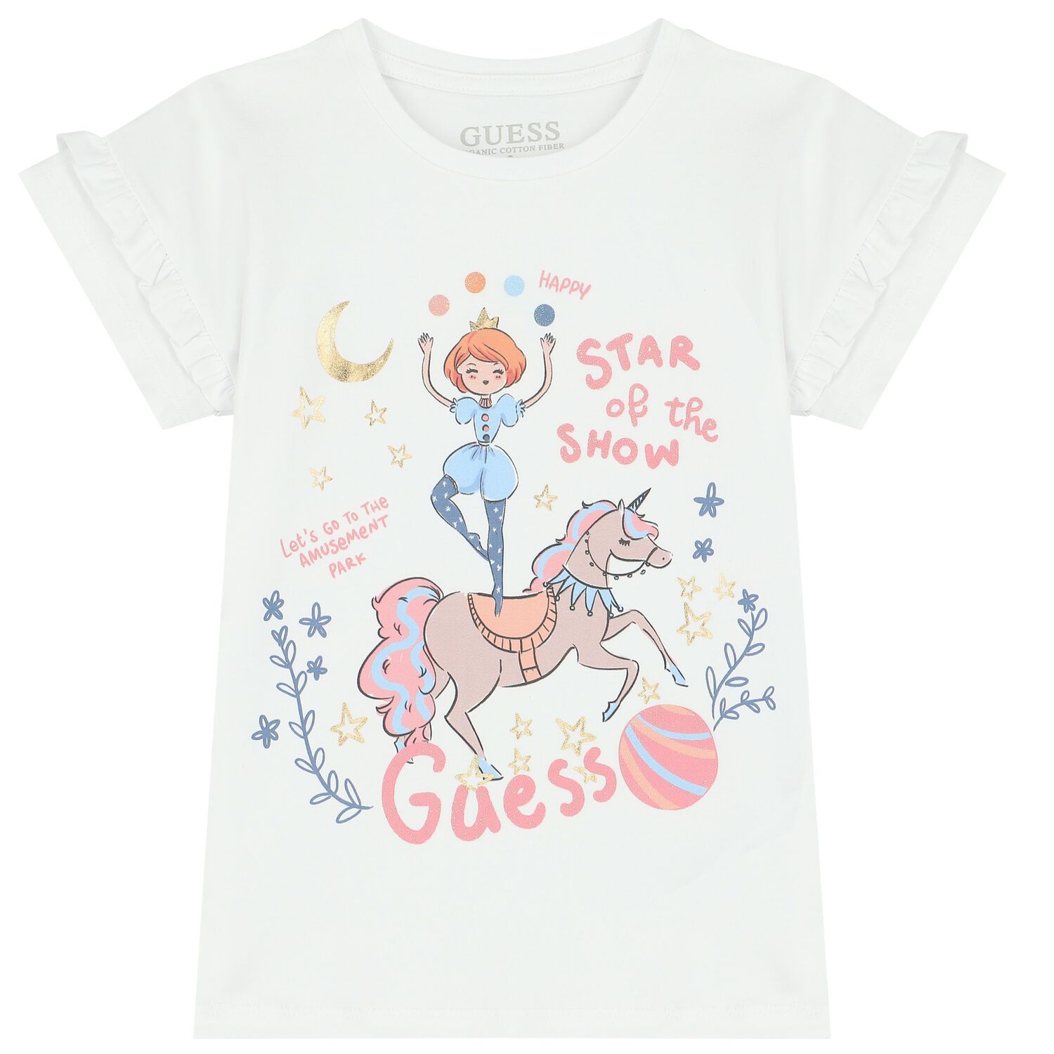 تيشيرت بنات بالشعار باللون الأبيض, 1, hi-res