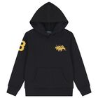 Boys Black Logo Hooded Top , 1, hi-res
