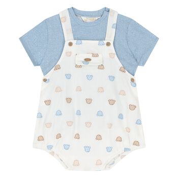 Baby Boys Blue & Ivory Dungaree set