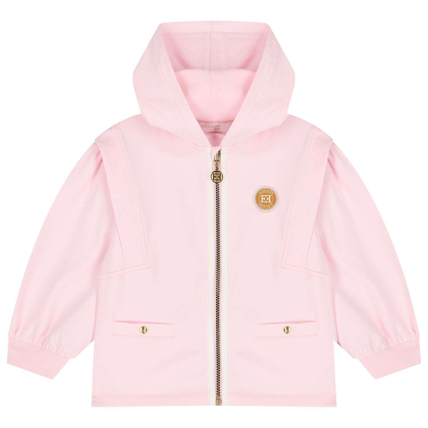 Girls Pink Logo Hooded Zip Up Top, 1, hi-res