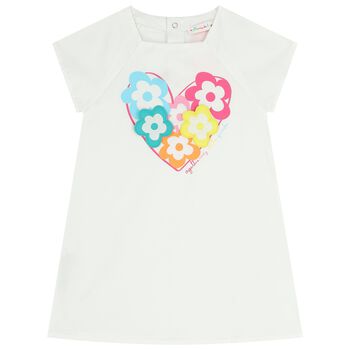 Girls White Flower Applique Dress