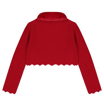 Girls Red Faux Fur Collar Cardigan, 3 Girls Red Faux Fur Collar Cardigan