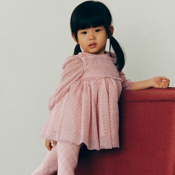 Younger Girls Pink Dotted & Sparkle Tulle Dress 