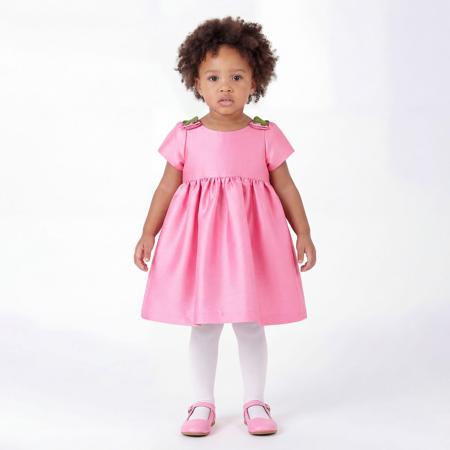 Baby Girls Pink & Green Floral Dress , 1, hi-res