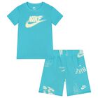 Boys Blue Logo Shorts Set, 1, hi-res