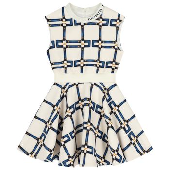 فستان بناتي عاجي بدون أكمام بشعار