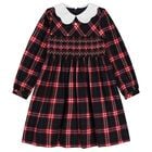 Girls Navy Blue & Red Tartan Check Dress, 1, hi-res