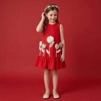 Girls Red Flower Dress