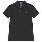 Boys Black Logo Polo Shirt , 1, hi-res