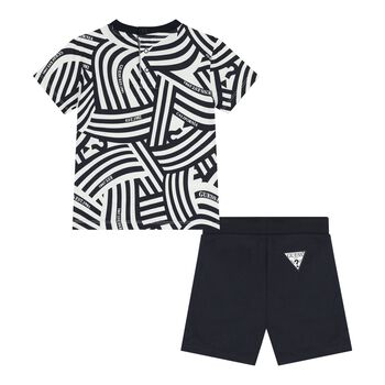 Baby Boys White & Navy Blue Logo Shorts Set