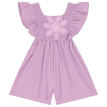 Girls Purple Crochet Flower Playsuit