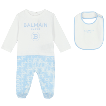 White & Blue Logo Babygrow & Bib Set
