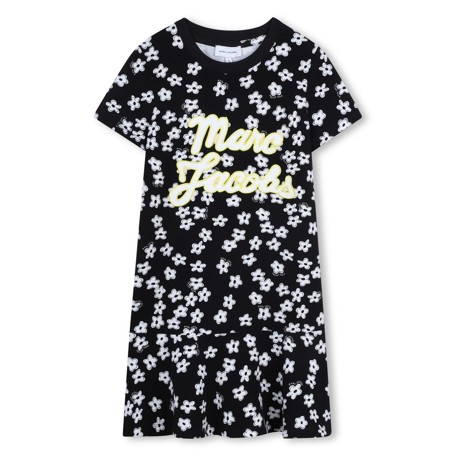 Girls Black Logo Floral Dress, 1, hi-res