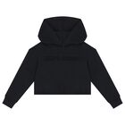 Girls Black Logo Hooded Top, 1, hi-res