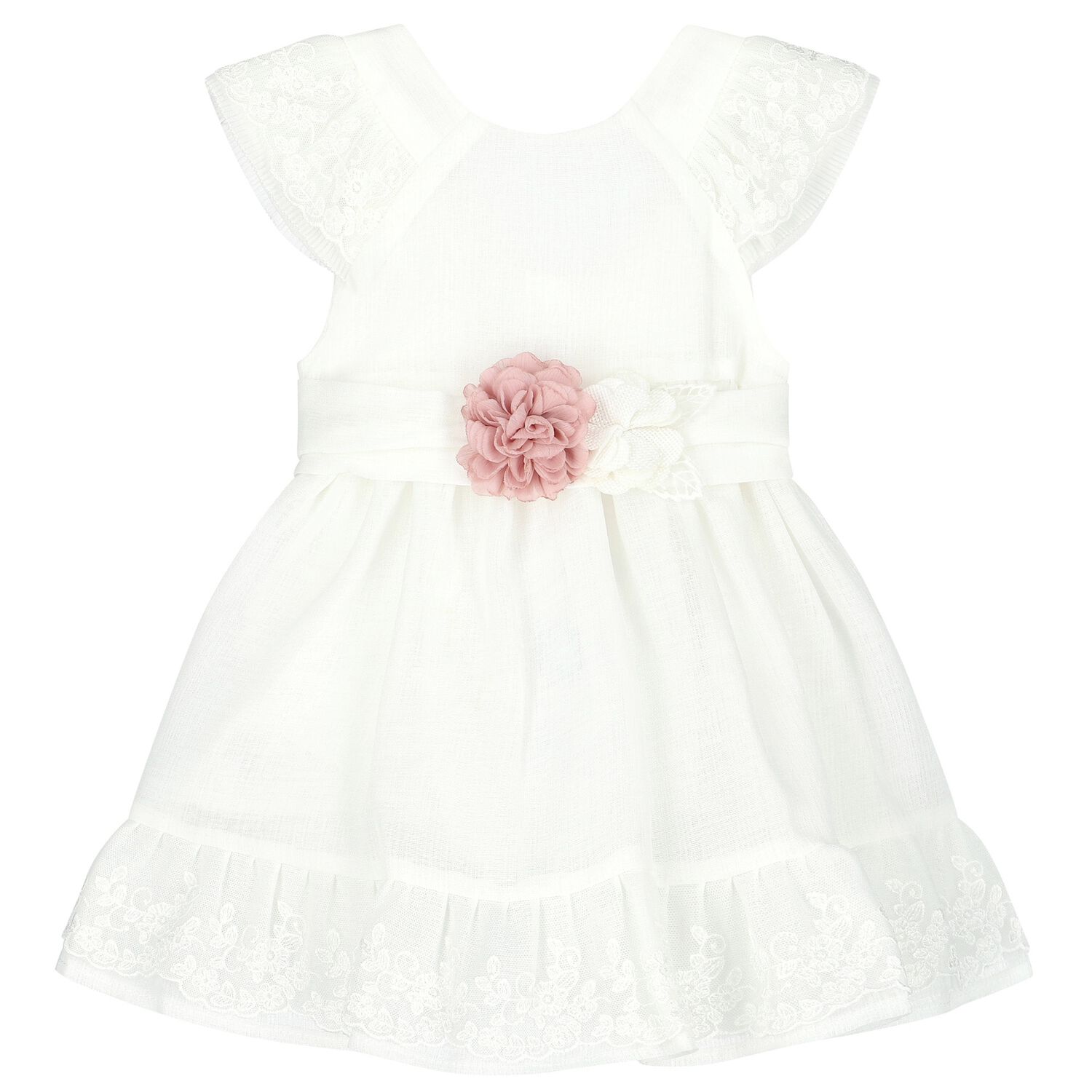 Younger Girls White Flower Dress, 1, hi-res