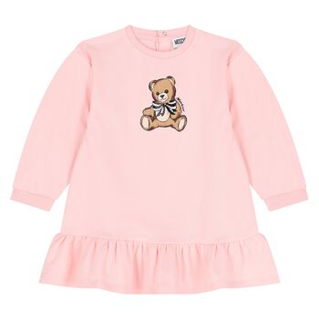 Younger Girls Pink Teddy Bear Logo Dress