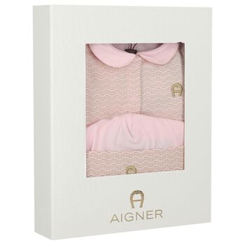 Baby Girls Pink & Gold Logo Babygrow Gift Set