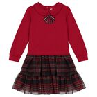 Girls Red & Navy Blue Tartan Dress, 1, hi-res