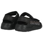 Boys Black Logo Sandals, 1, hi-res