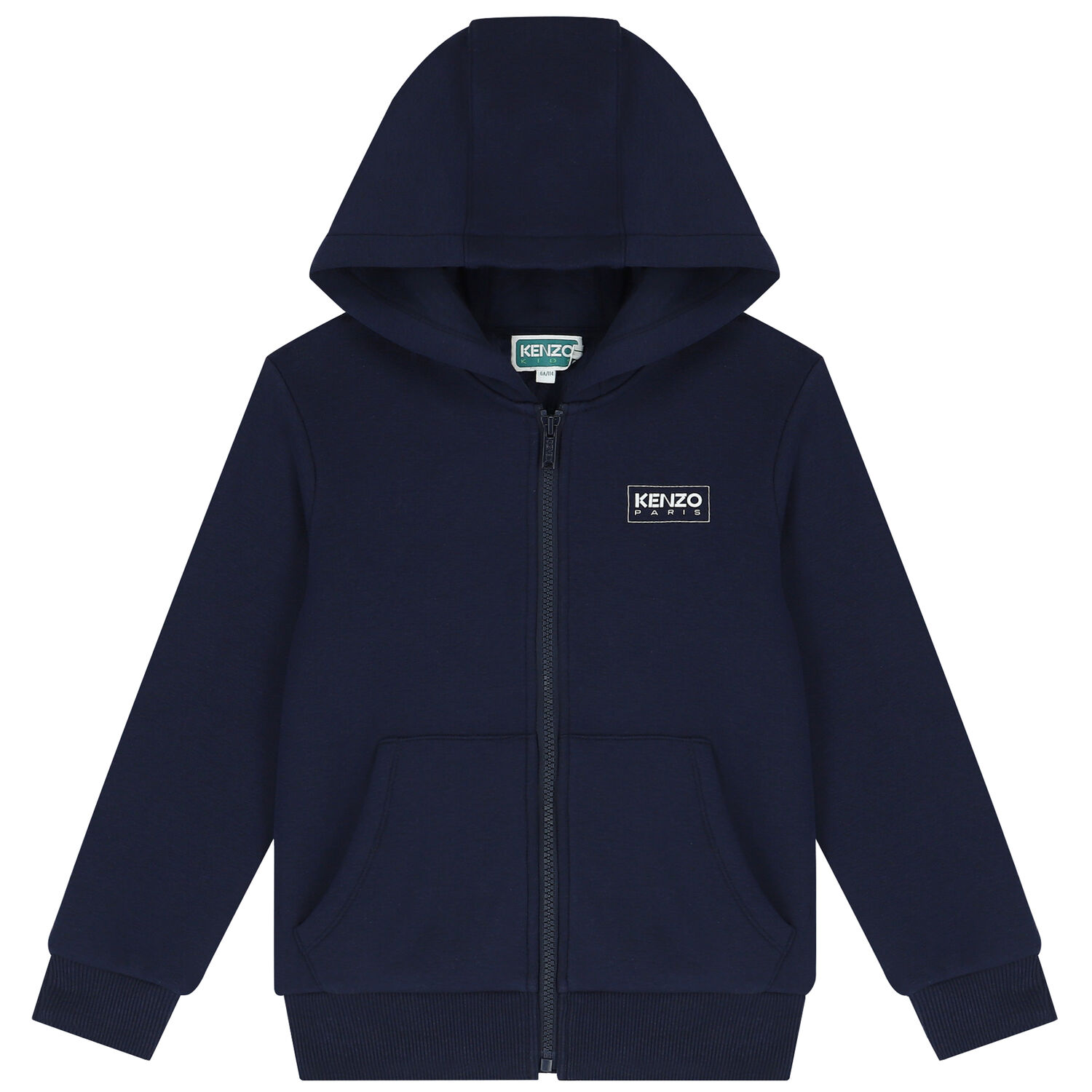 Boys Navy Blue Logo Hooded Zip Up Top, 1, hi-res
