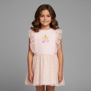 Girls Pink Bow Logo Dress, 2 Girls Pink Bow Logo Dress