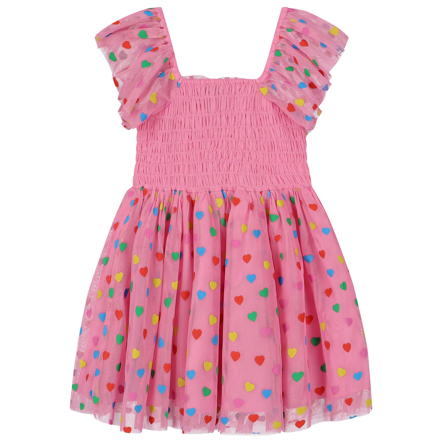Girls Pink Tulle Heart Dress, 1, hi-res