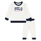 Baby Boys White & Navy Blue Logo Tracksuit, 1, hi-res