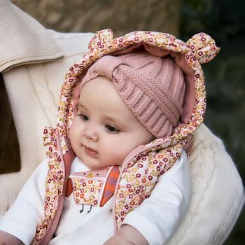 Baby Girls Pink Knitted Hat & Mittens Set