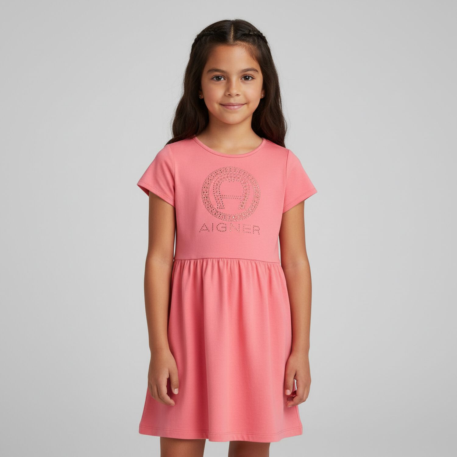 Girls Pink Logo Dress, 2, hi-res