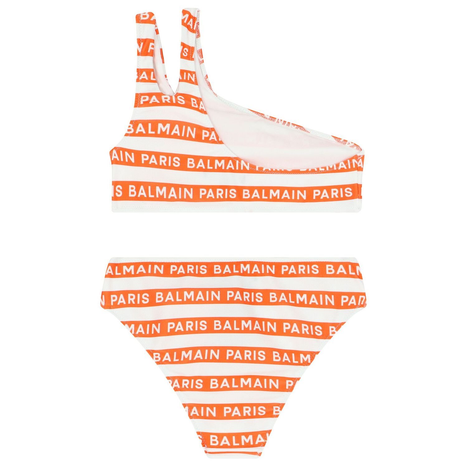 Girls White & Orange Striped Bikini, 1, hi-res