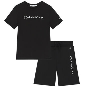 Boys Black Logo Shorts Set