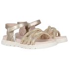 Girls Gold Logo Sandals , 1, hi-res
