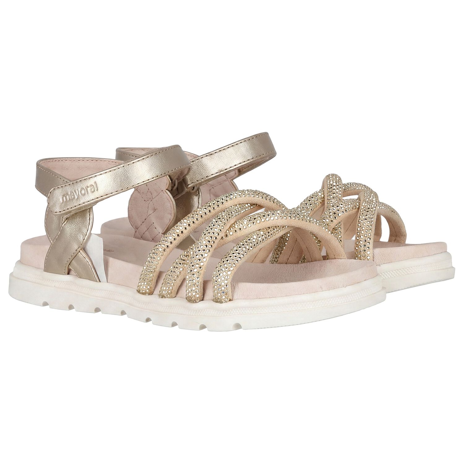 Girls Gold Logo Sandals , 1, hi-res