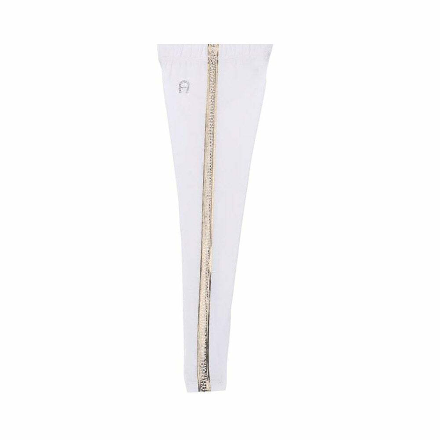 Girls White & Gold Logo Leggings, 1, hi-res image number null