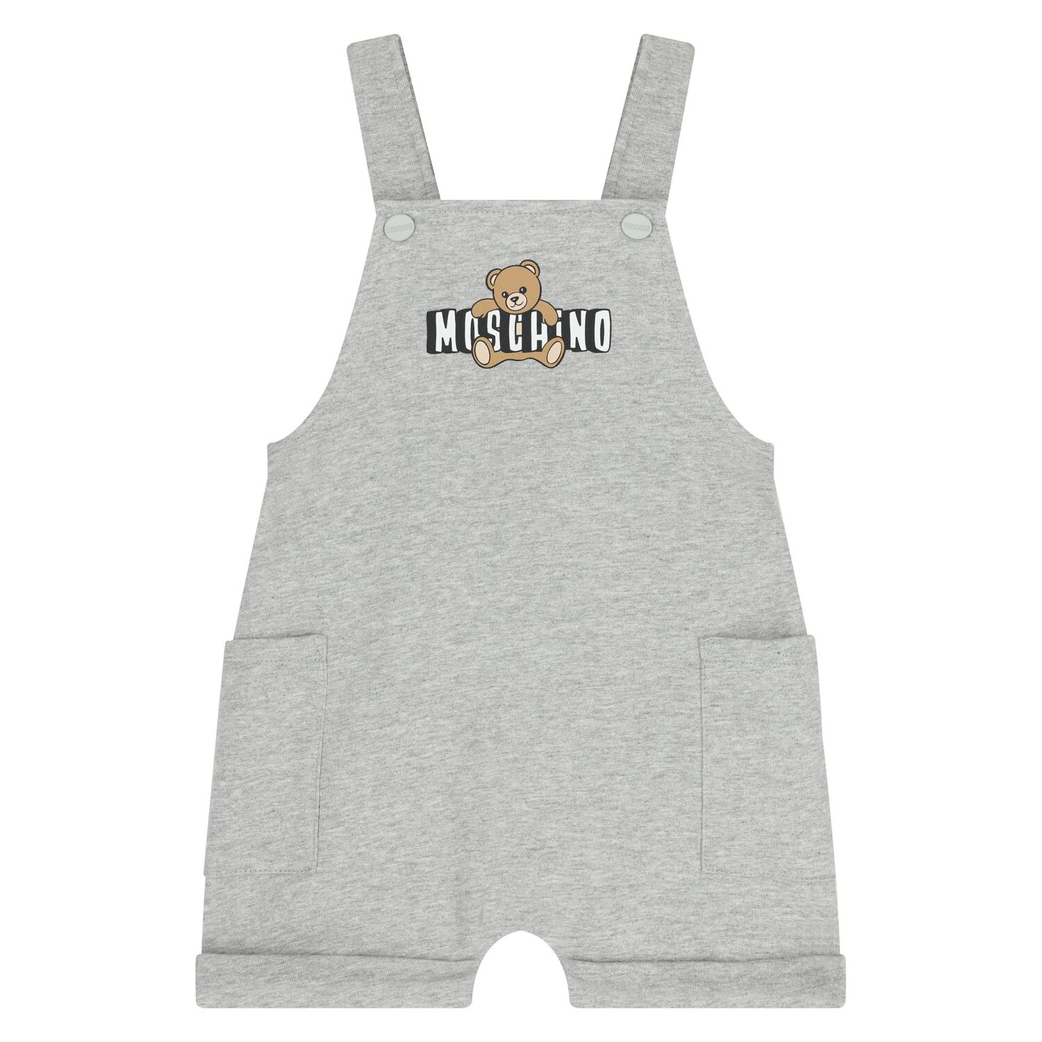 Younger Grey & White Teddy Bear Logo Dungaree Set, 2, hi-res
