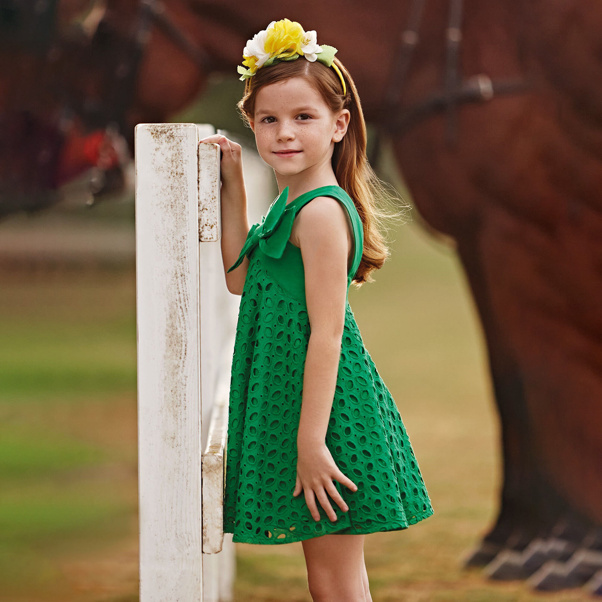 Mayoral Girls Green Broderie Anglaise Dress Junior Couture UAE