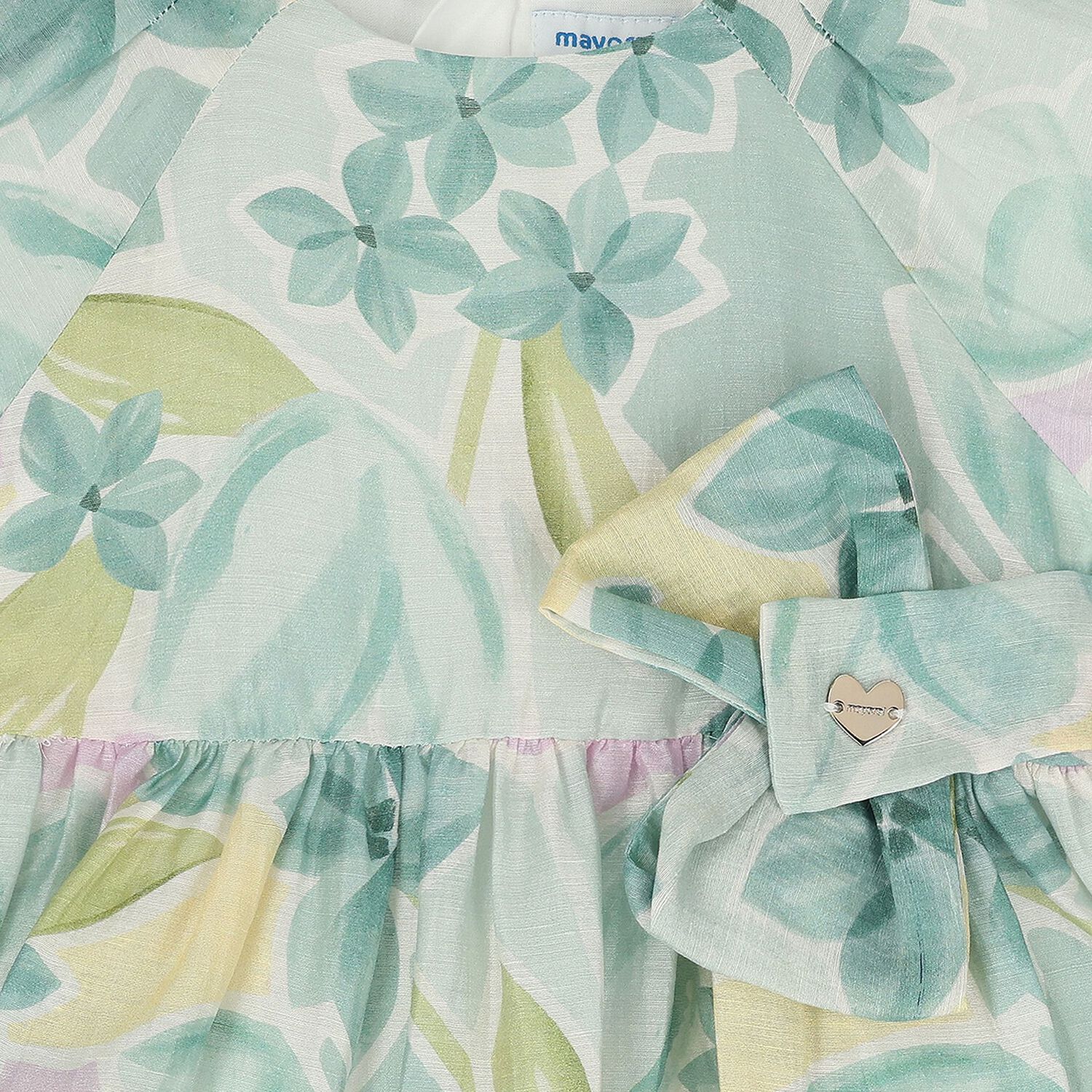 Younger Girls Green & Yellow Floral Dress, 2, hi-res