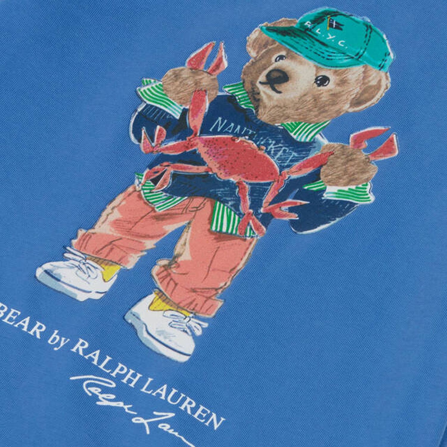 Boys Blue Cotton Polo Bear & Crab T-Shirt, 1, hi-res