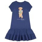 Girls Navy Blue Polo Bear Dress, 1, hi-res