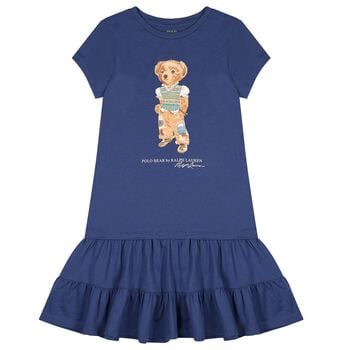 Girls Navy Blue Polo Bear Dress
