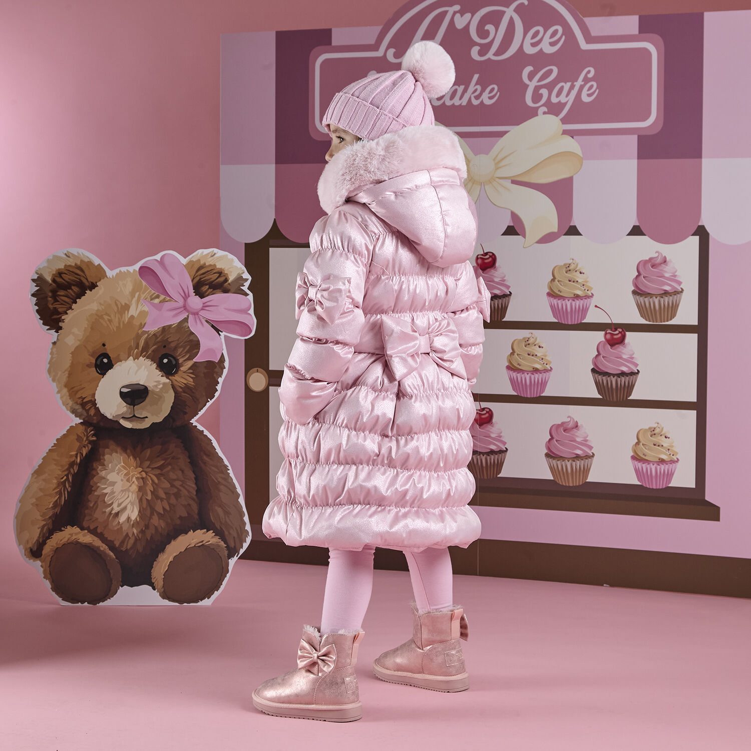 Girls Metallic Pink Faux Leather Bow Boots, 2, hi-res